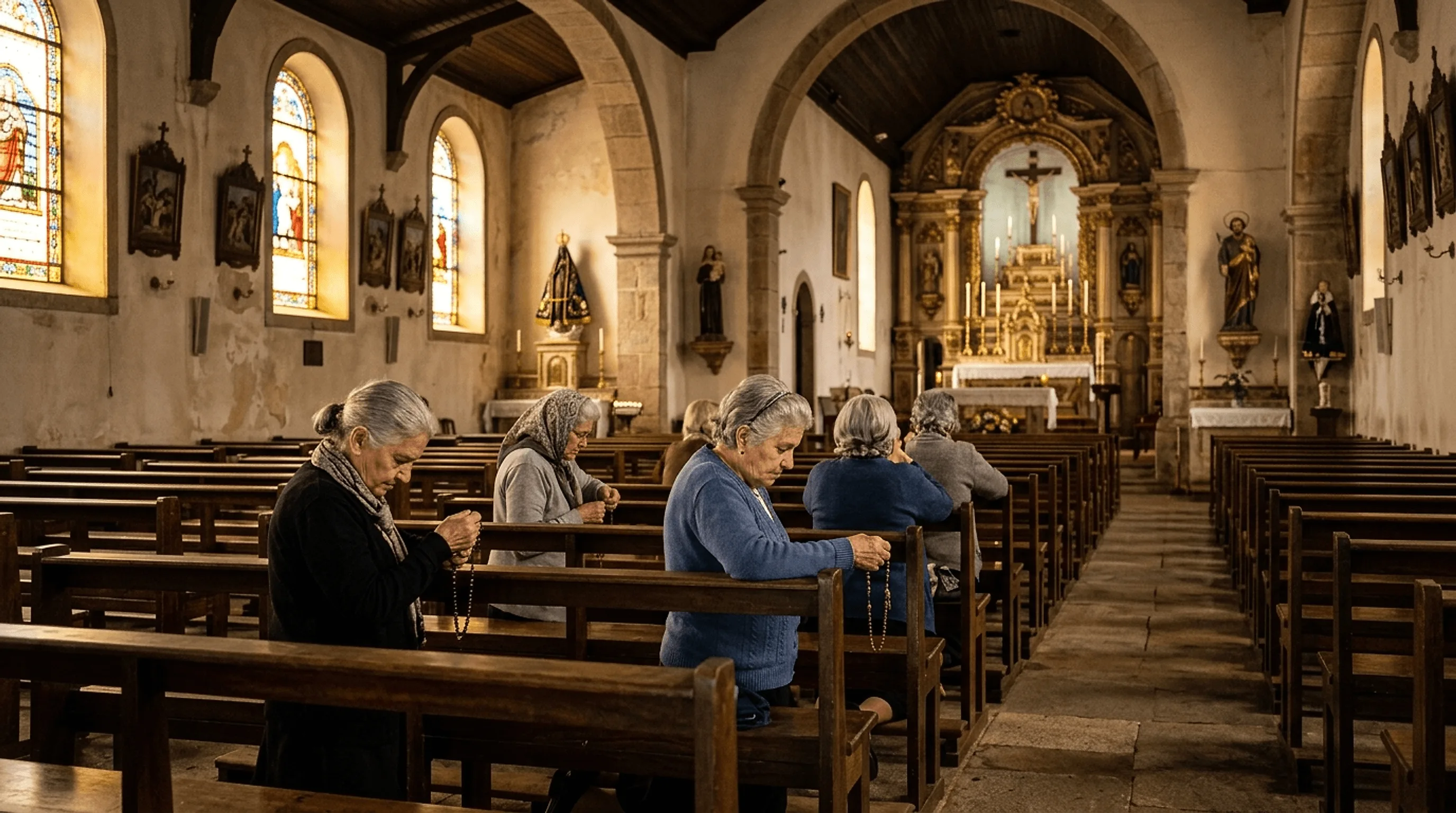 Fiéis em oração na igreja